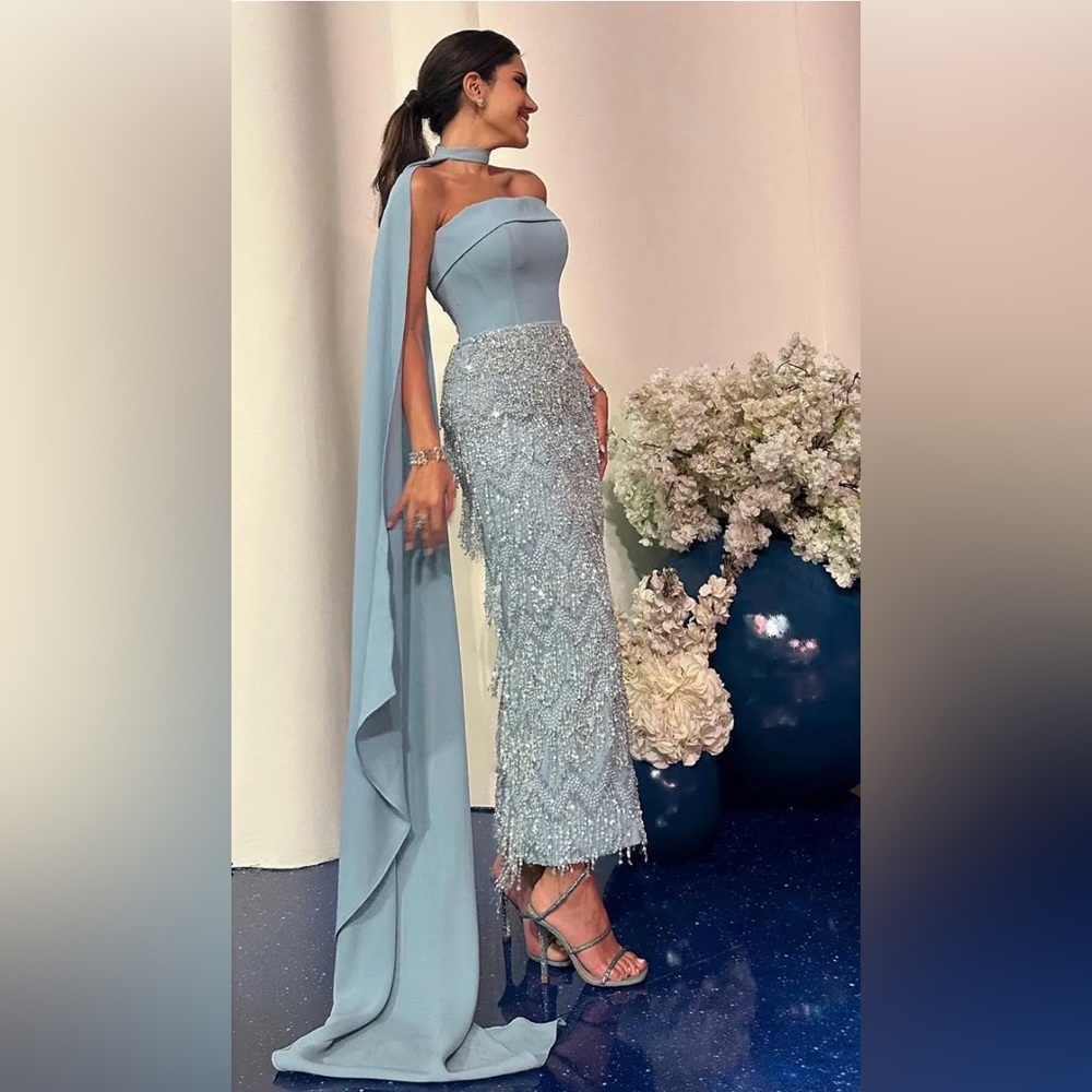 Light Blue Beaded Evening Gown